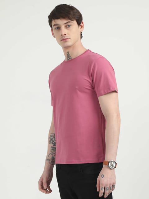 Caslay Organic - Red Violet Crew Neck Solid T-Shirt