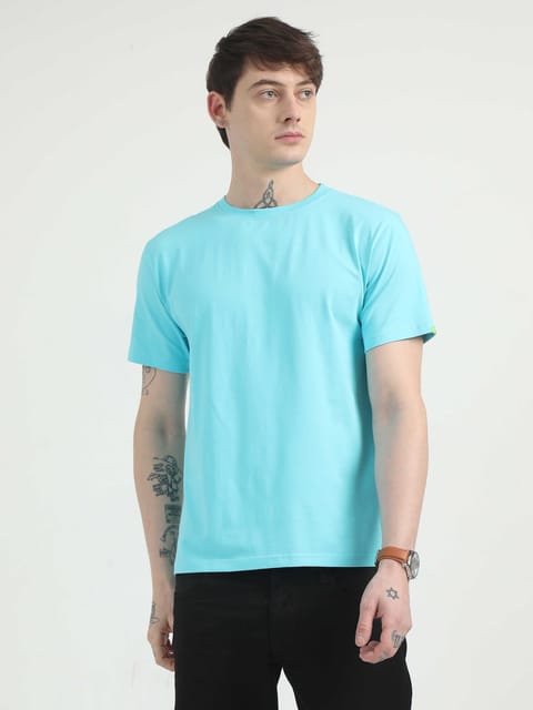 Caslay Organic - Teal Crew Neck Solid T-Shirts