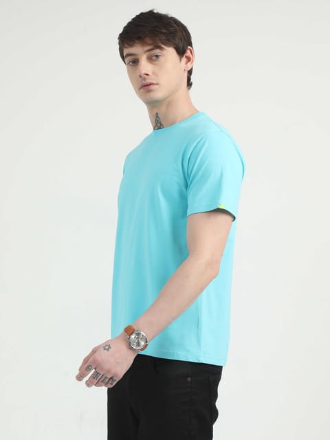 Caslay Organic - Teal Crew Neck Solid T-Shirts