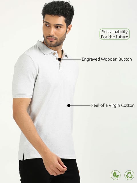 Sustainable Polo T-shirt - White Melange