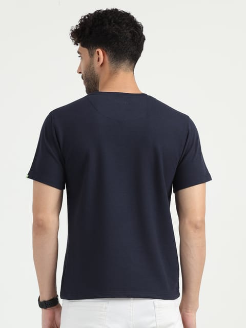 Caslay Sustainable - Navy Blue Crew Neck Solid T-Shirt