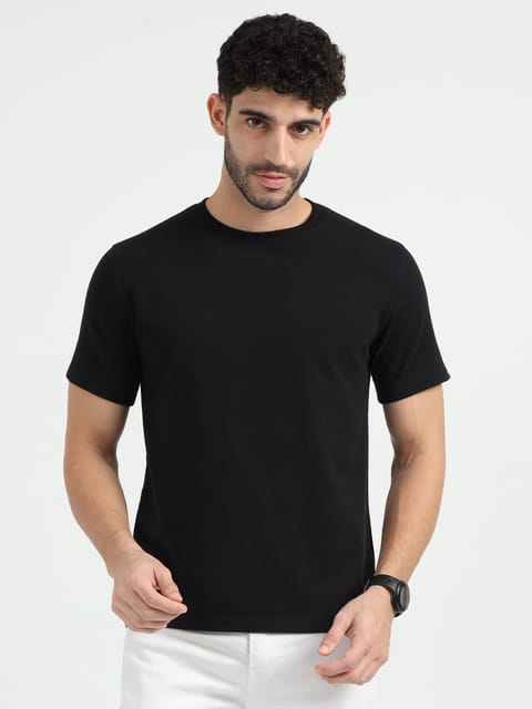 Caslay Sustainable - Sweat Tee - Black Crew Neck Solid T-Shirt