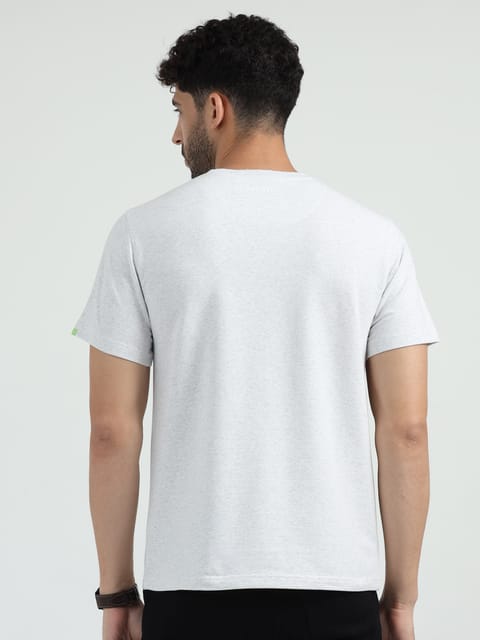 Caslay Sustainable - White Melange Crew Neck Solid T-Shirt