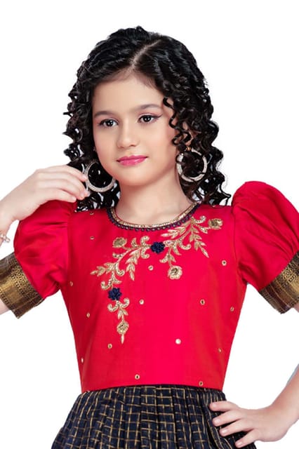 Hansi Girls Ethnic Wear Tissue Ball Gown Red GY33208