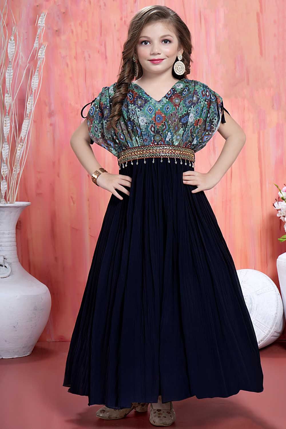 Rasi Creation Girls Ethnic Wear Butterfly Gown Navy Blue AY45975