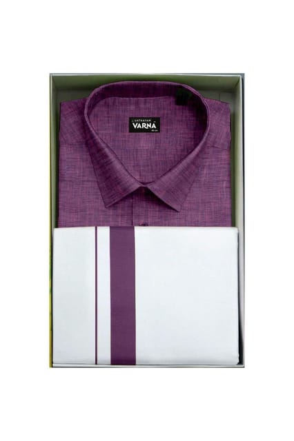 Uathayam Varna Kids Matching Border Dhoti & Shirt Set Half Sleeves Purple-VA11028