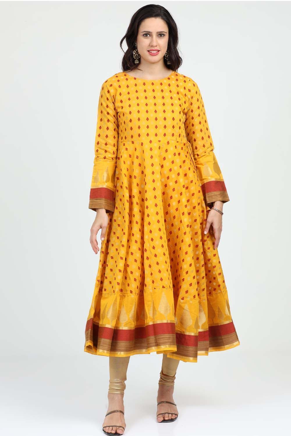 Veera Cotton Silky Long Galli Womens Tops Yellow