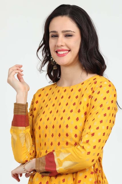 Veera Cotton Silky Long Galli Womens Tops Yellow