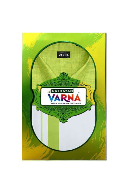 Uathayam Varna Kids Matching Border Dhoti & Shirt Set Half Sleeves Pale Green-VA11012