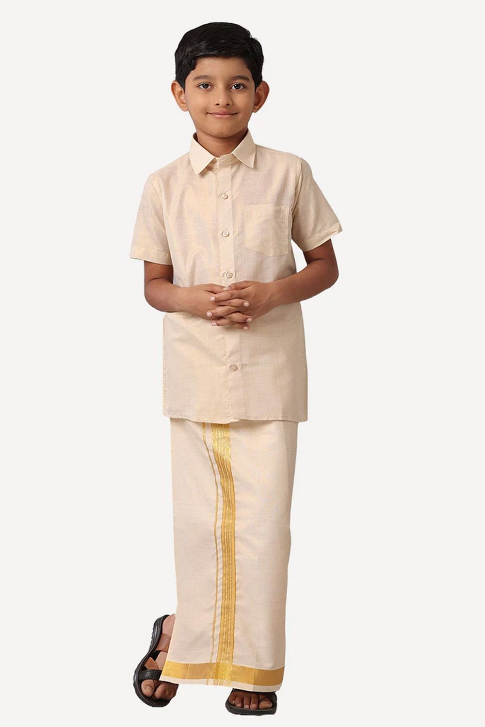 Uathayam Vaibhav Kids Tissue Shirt and Dhoti 2 in 1 Set Half Sleeve