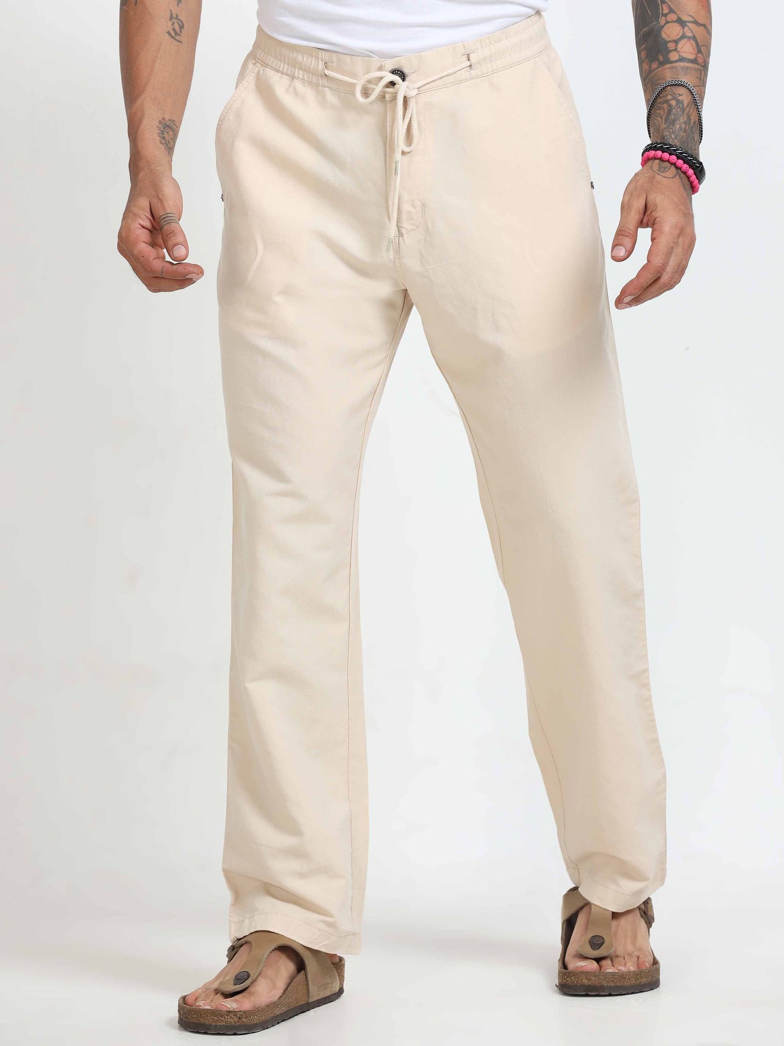 BreezeFlex Comfort Linen Trouser In Cream