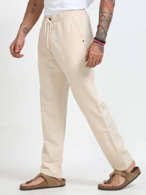 BreezeFlex Comfort Linen Trouser In Cream