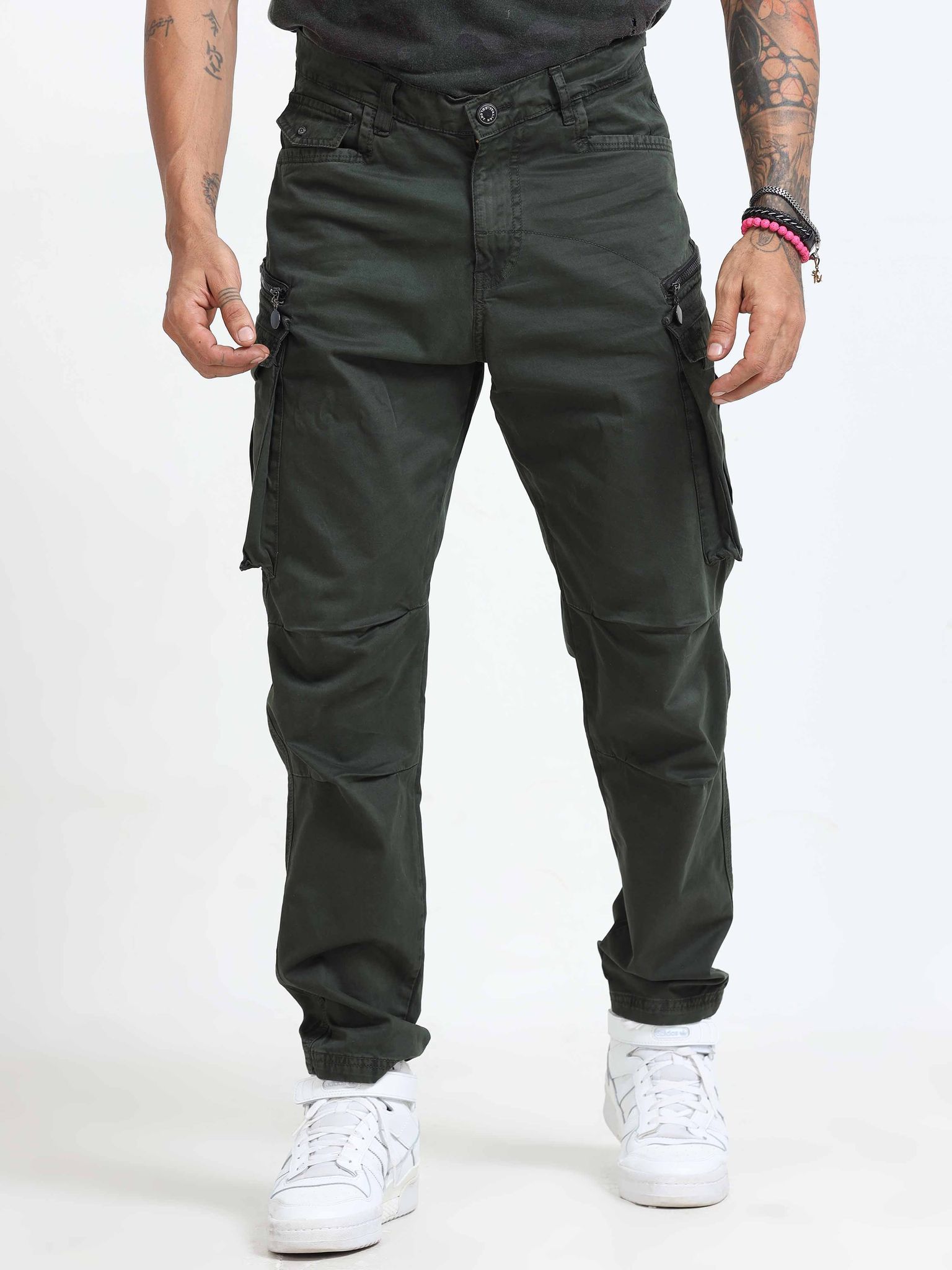 Rugged Zip Cargo Pants In Olive