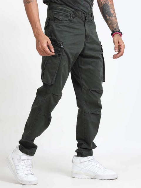 Rugged Zip Cargo Pants In Olive