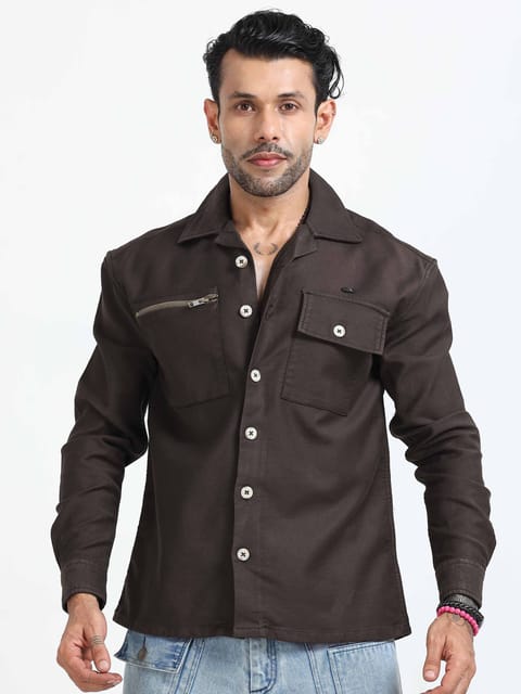 Layer Luxe Relaxed Shacket In Coffee