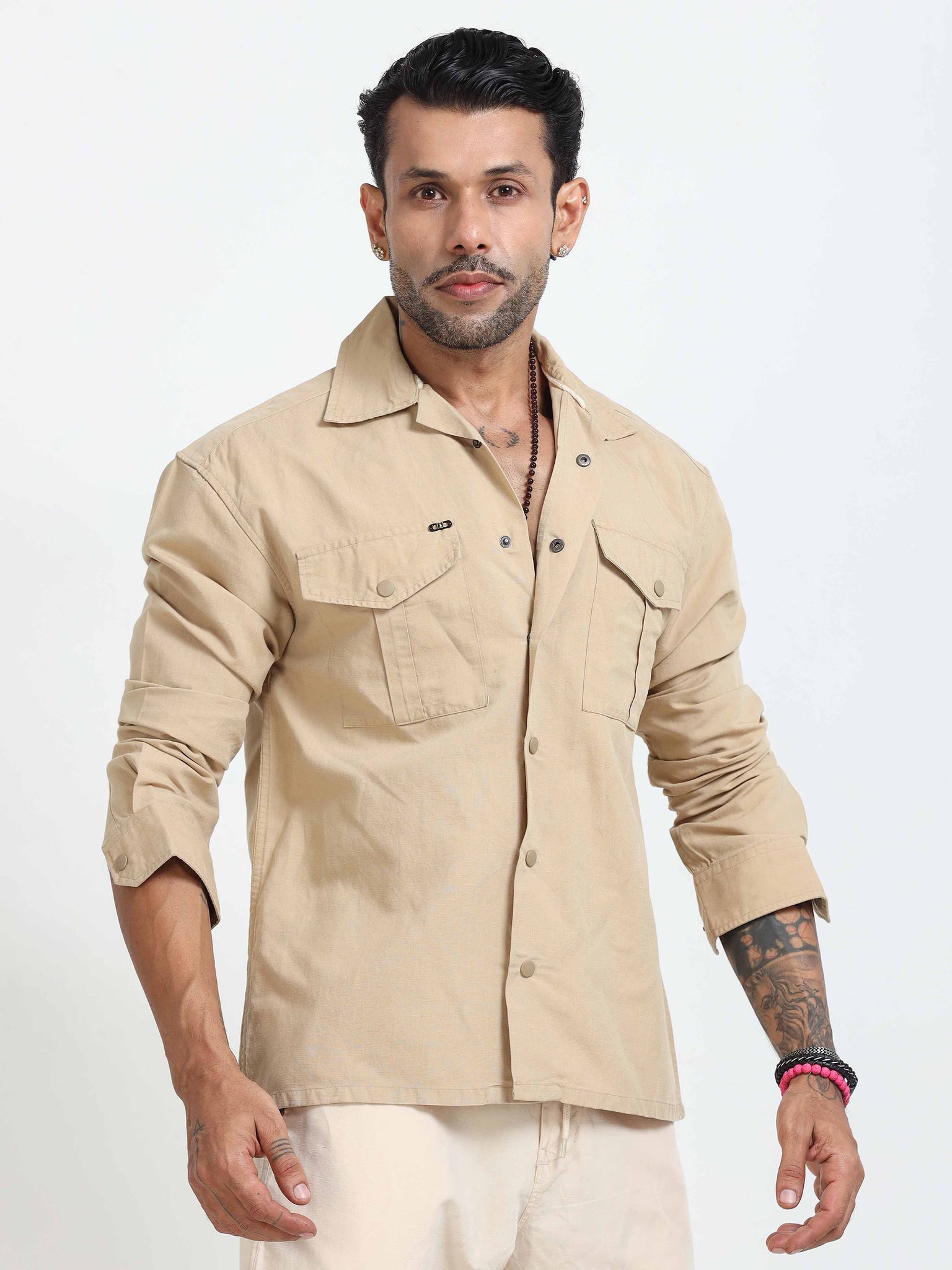 Style Shield Relaxed Linen Shacket In Beige