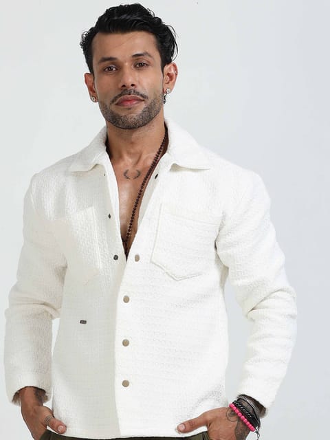 Elegance Textured Jude Relaxed Shacket In White