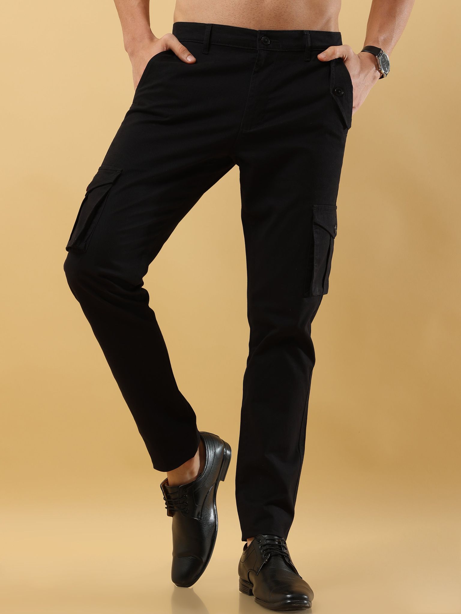 Slim Fit Black Cargo Trouser