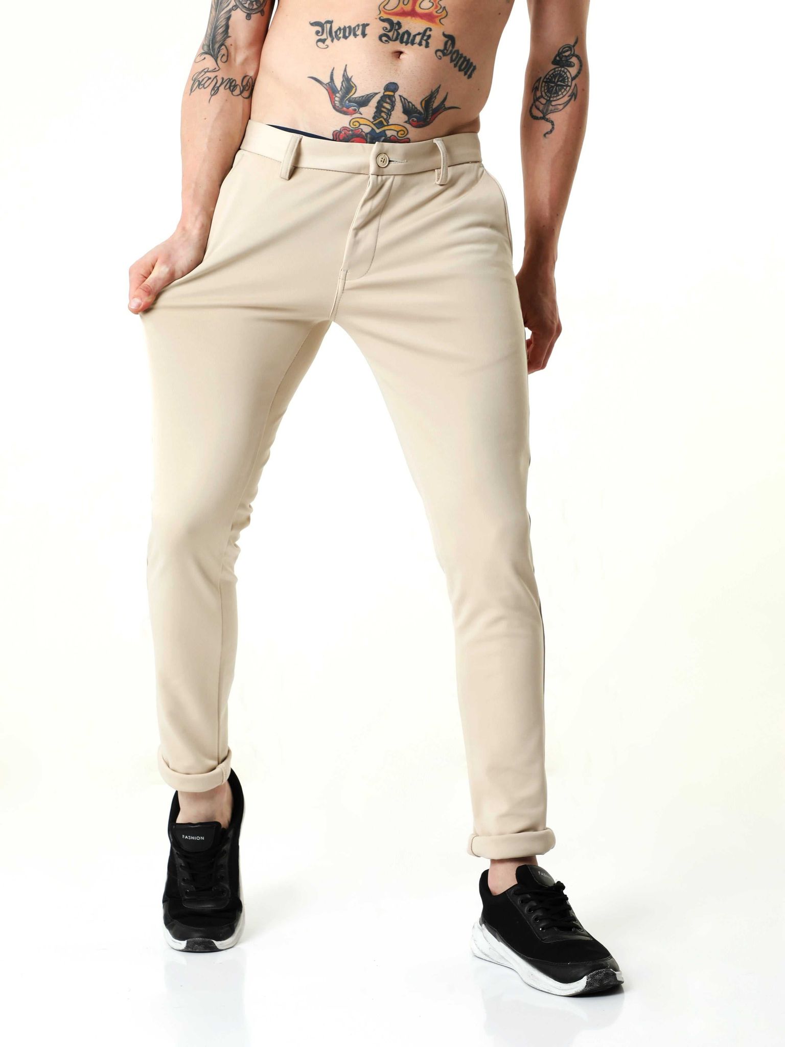 Stretchable Ivory Lycra Trouser