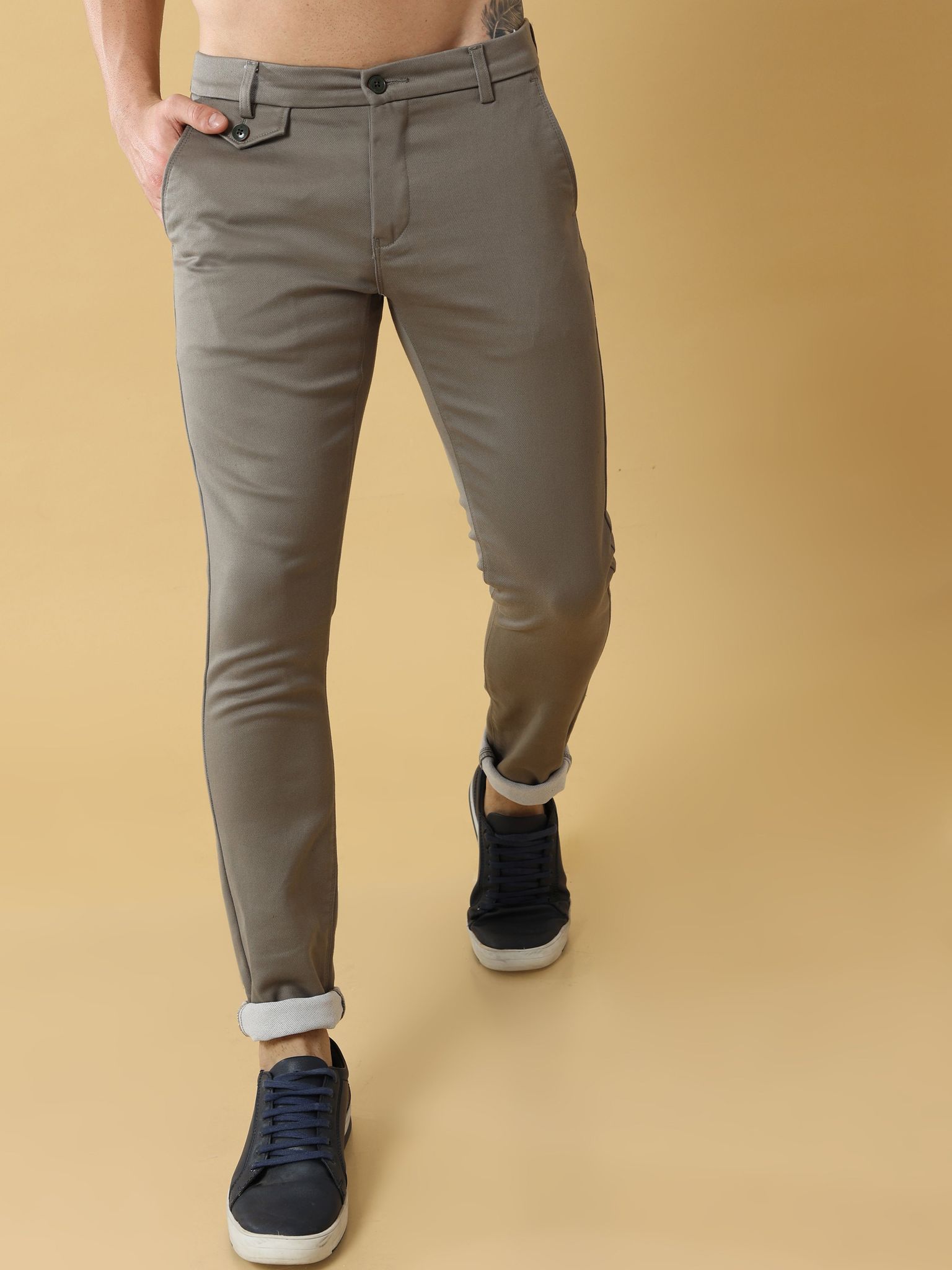 Double Cloth Cotton Sage Green Trouser