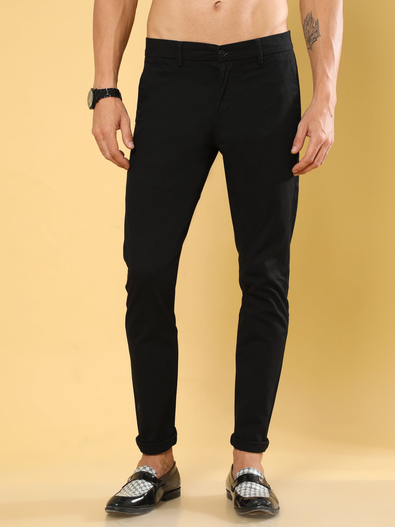 Box Dobby Black Cotton Chino