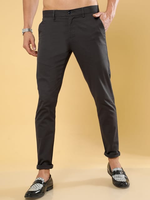 Box Dobby Dark Grey Cotton Chino