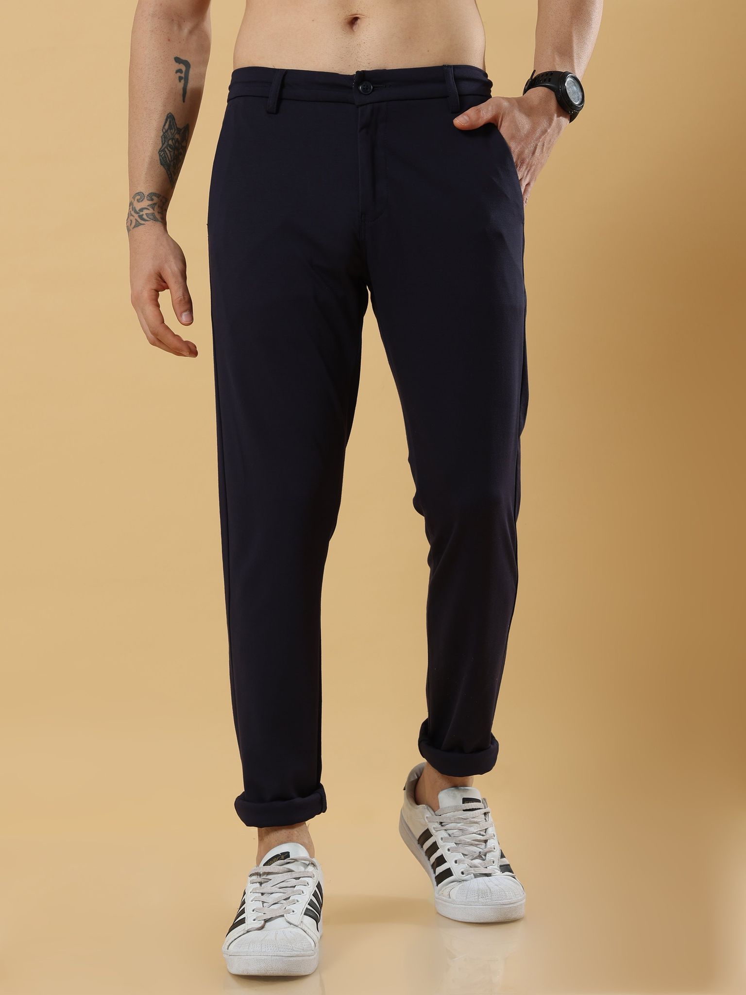 Tencel Stretchable Navy Blue Trousers