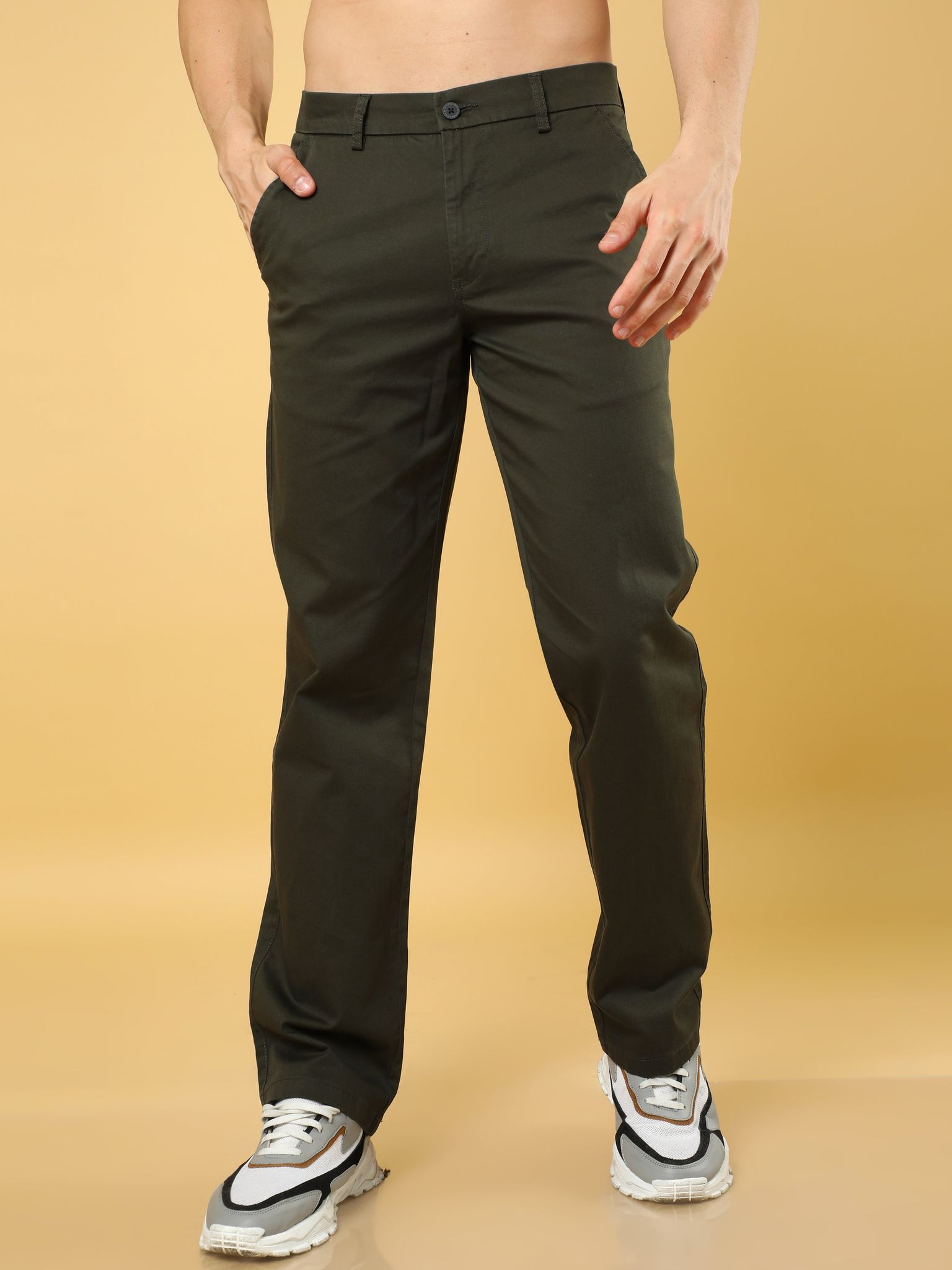 Cotton Dobby Baggy Fit Dark Olive Trouser