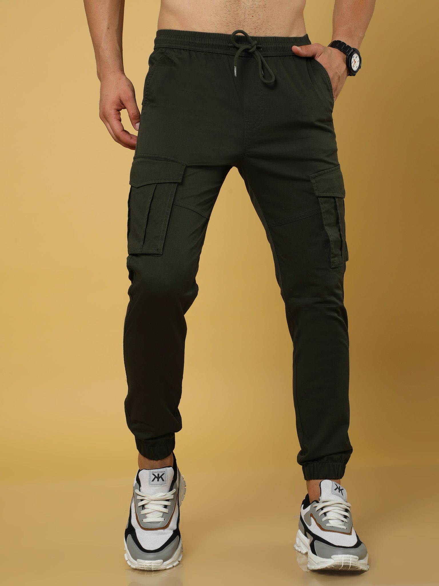 Authentic Dark Olive Cargo Cotton Joggers