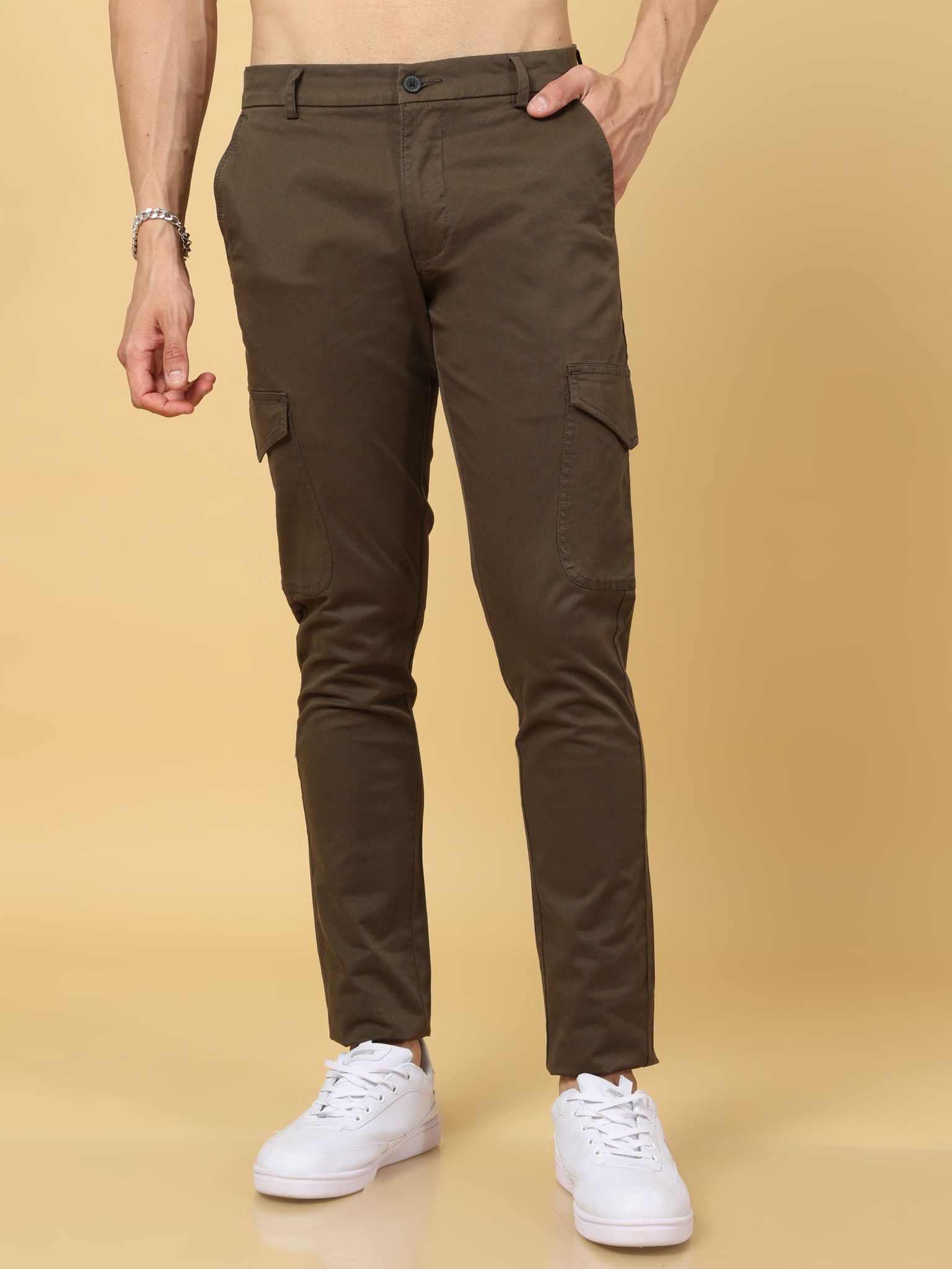 Basic Dark Olive Slim Fit Cargo