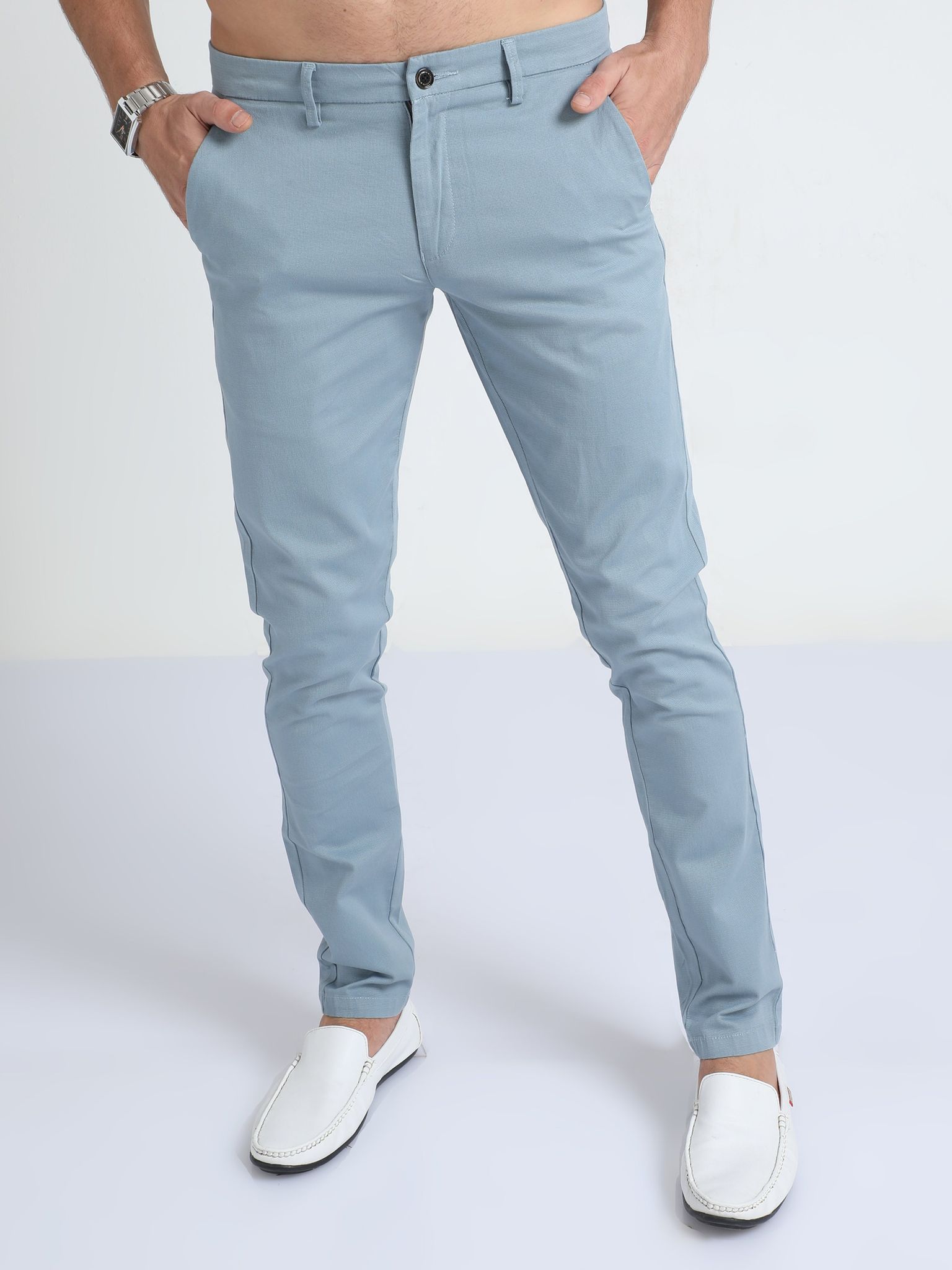 Box Dobby Blue Cotton Chino