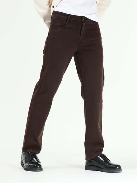 Vintage Relaxed Fit Dark Brown Cotton Denim