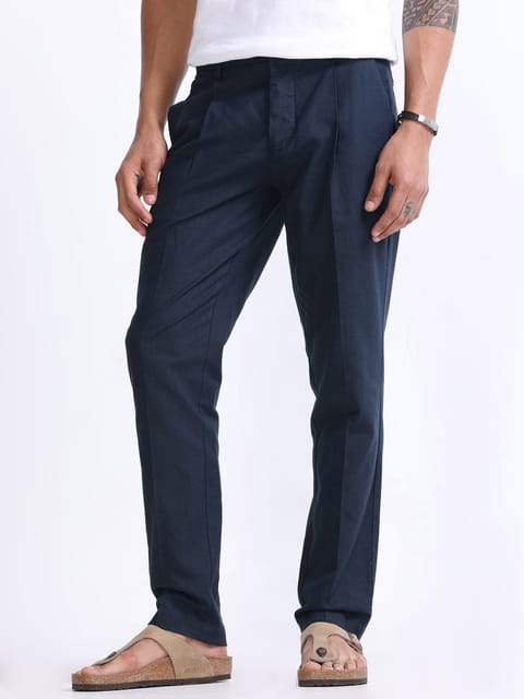 Raw Slub Navy Pleated Pant