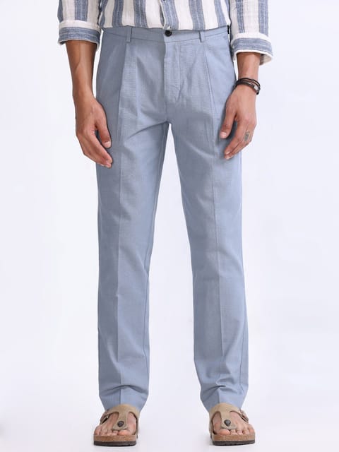 Raw Slub Ocean Blue Pleated Pant