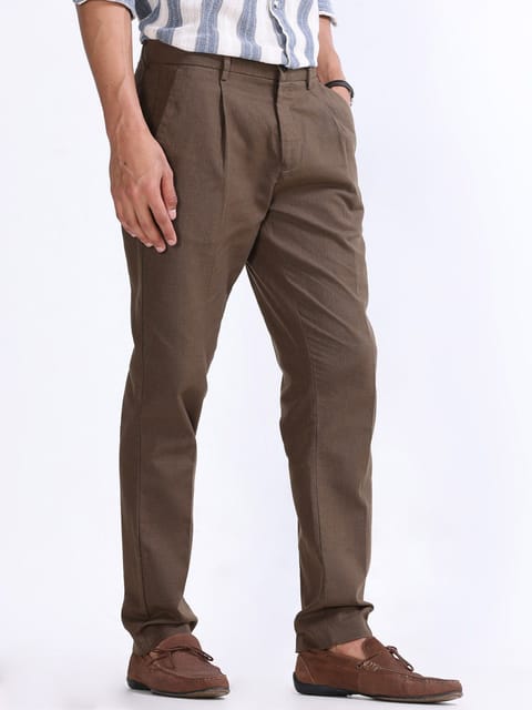 Raw Slub Fur Brown Pleated Pant