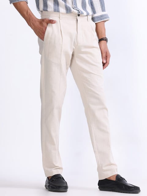 Raw Slub Cream Pleated Pant