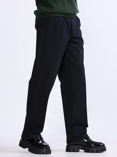 Duca Double Pleated Black Relaxed Pant