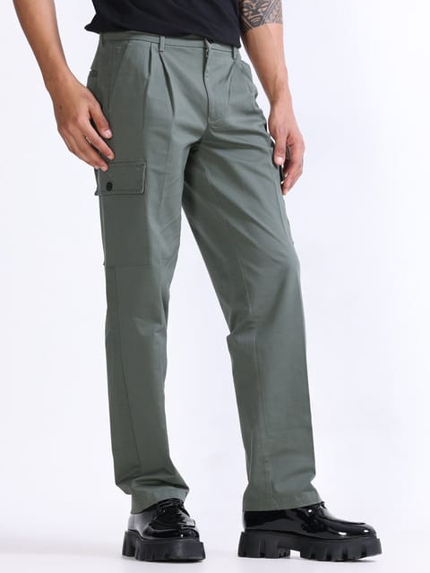 Milano Double Pleated Olive Relaxed Cargo