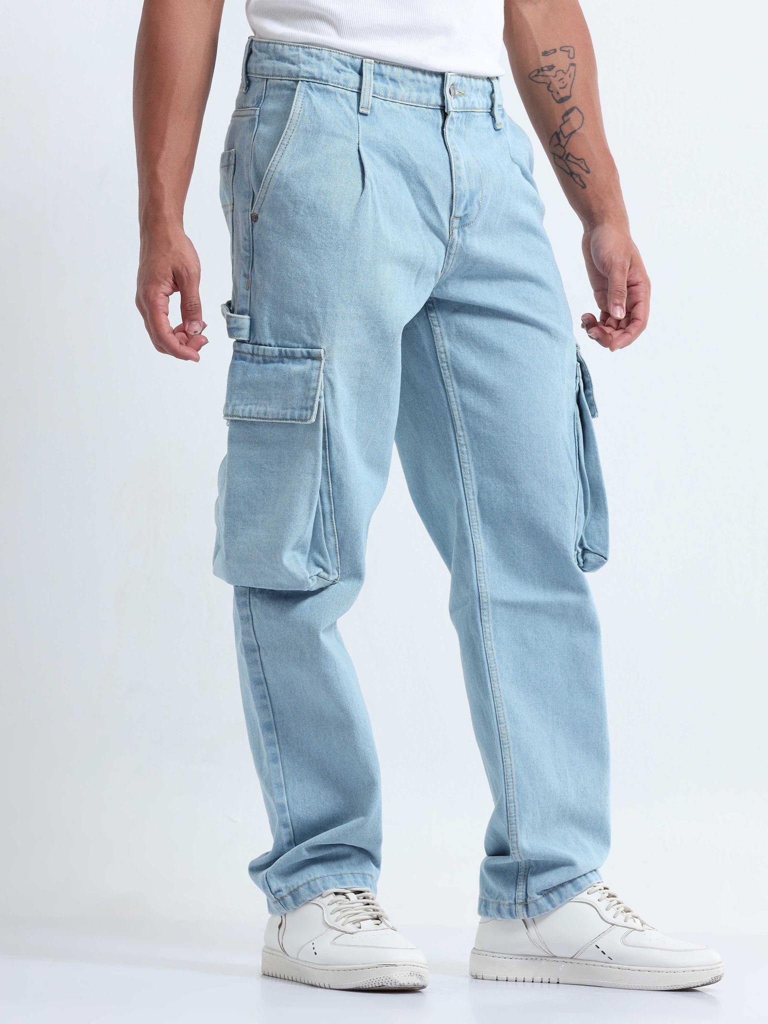 Classic Relaxed Light Blue Denim Cargo