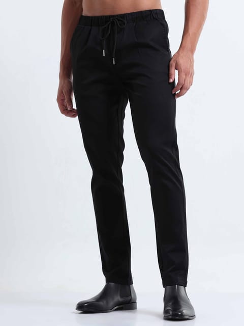 Rich Cotton Black Flexi Waist Ankle Pant