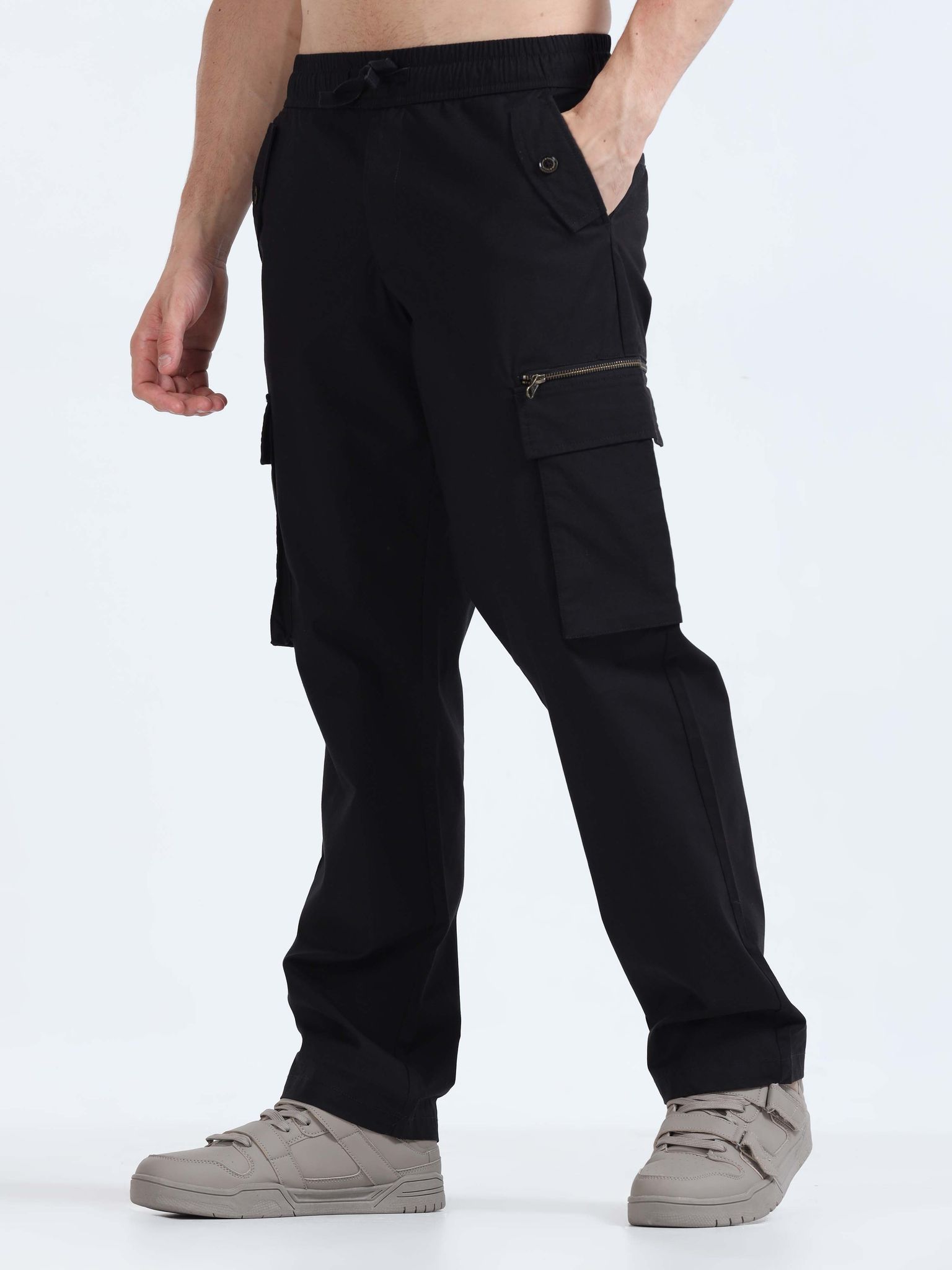 Flexi Waist Zip Black Cargo Pant