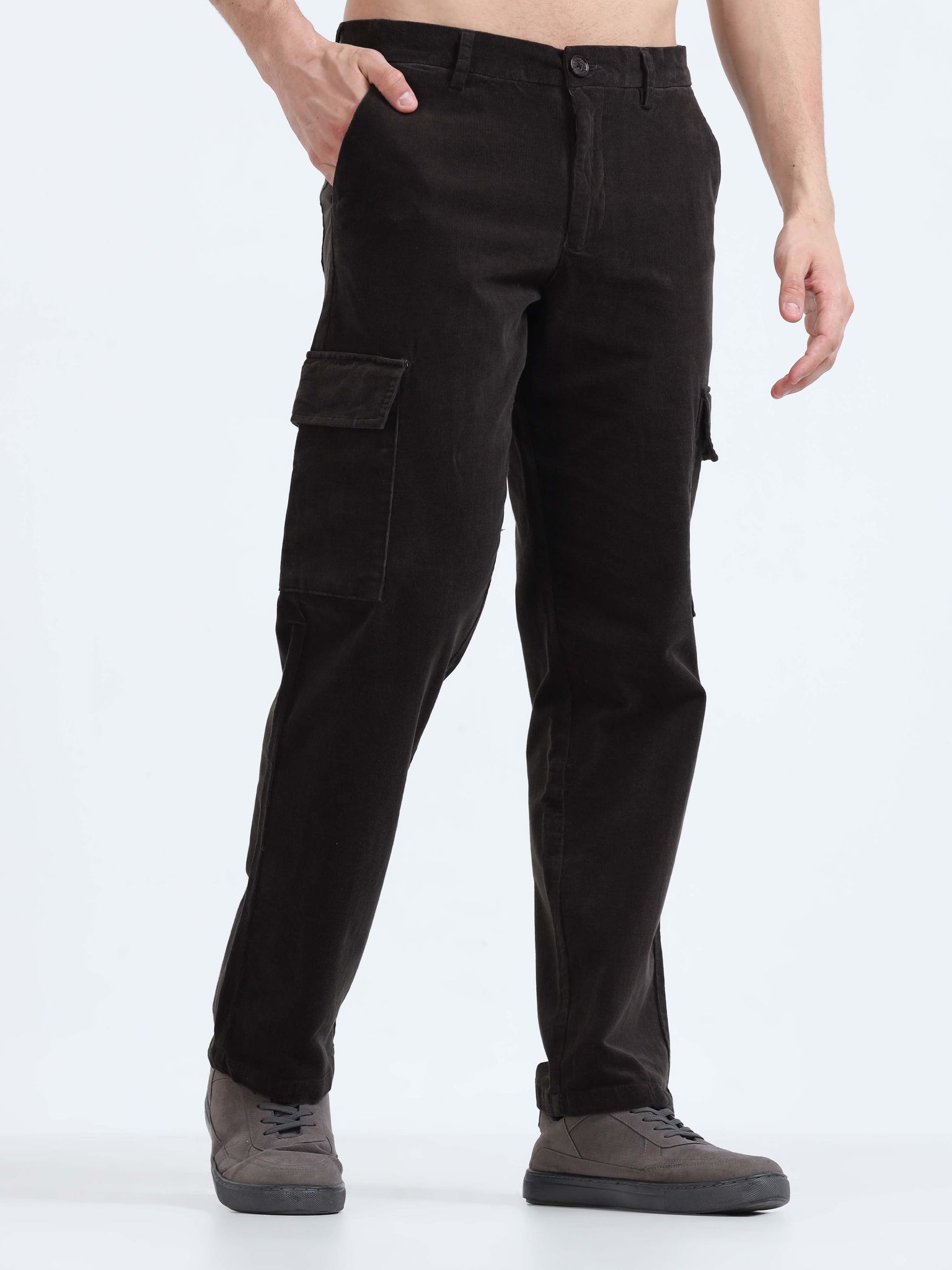 Soft Corduroy Dark Olive Relaxed Cargo Pant