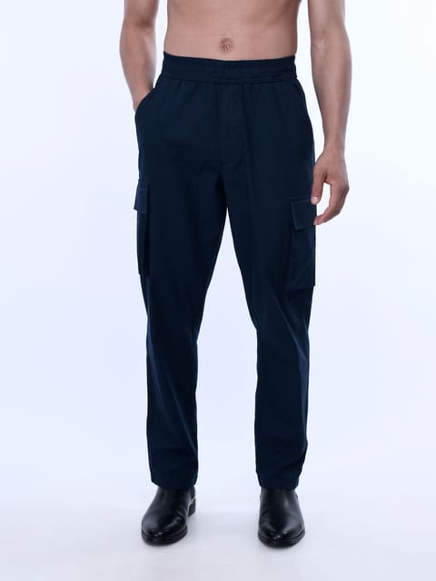 Textured Relaxed Flexiwaist Navy Cargo