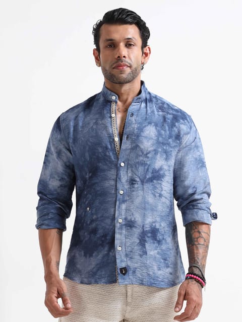 Whispering Waves Mandarin Shirt In Blue