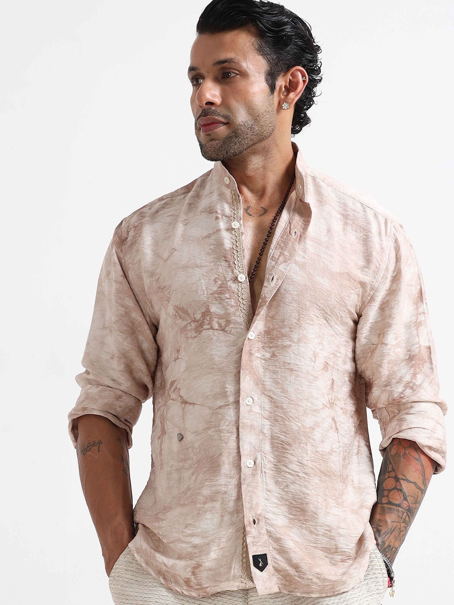 Whispering Waves Mandarin Shirt In Cream