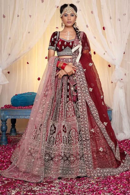 Gajiwala Womens Net Lehenga Maroon 8749