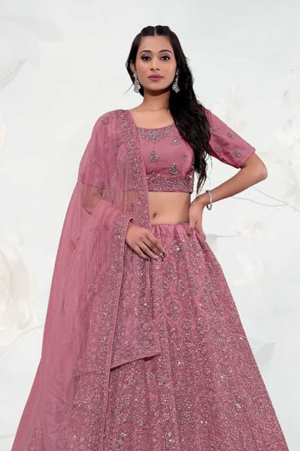 Gajiwala Womens Net Lehenga Onion Pink 8647