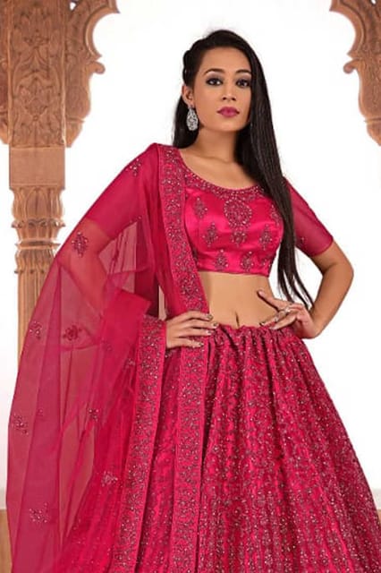 Gajiwala Womens Net Lehenga Pink 8313