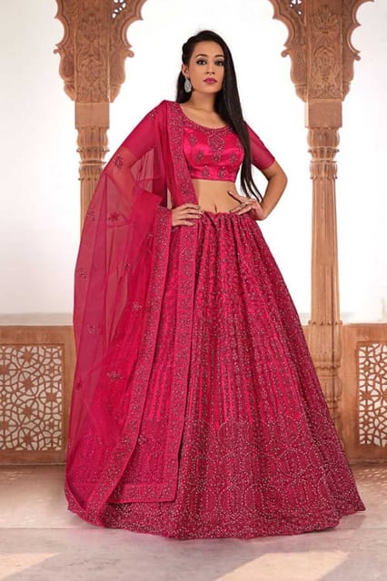 Gajiwala Womens Net Lehenga Pink 8313