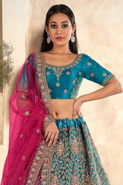 Gajiwala Womens Net Lehenga Blue 8226